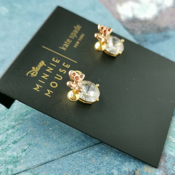 Kate Spade Disney Minnie Mouse Gold Clear Stud Earrings - Picture 3 of 3